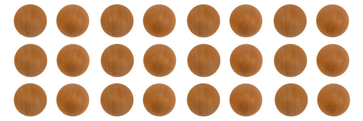 Round wooden silhouettes isolated on white background geometrically arranged