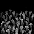 Zombie horror hands Halloween sketch / 3D illustration of gnarled sketched undead hands reaching up through darkness