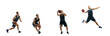 Dynamic. Young basketball player of team training in action, motion in jump of step-to-step goal isolated on white background. Concept of sport, movement, energy and dynamic, healthy lifestyle.