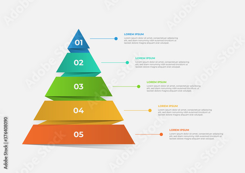 Photographie A pyramid-shaped modern timeline infographic template divided into five parts