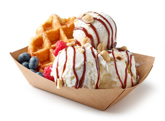 Sticker - belgian waffle with fresh berries and vanilla ice cream