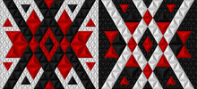 Abstract Background, 3D Triangle Pyramids. Geometry Color Red, Black, White Seamless Patterns. Vector Illustration.