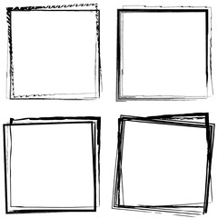 Poster - Set of vector square grunge black stickers isolated on white background. A group of labels with uneven rough edges drawn with an ink brush. Vector design elements, 9 square frames