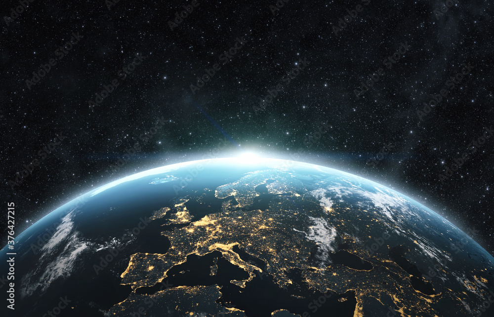 Planet earth from the space at night . 3d render - obrazy, fototapety, plakaty 