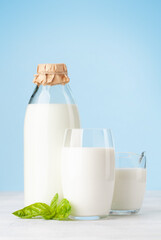 Canvas Print - Milk in glass, bottle and jug