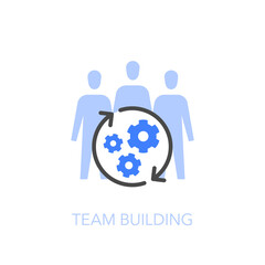 Aufkleber - Team building symbol with a group of people and gears. Easy to use for your website or presentation.
