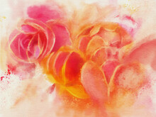 Watercolor Background With  Red Flowers