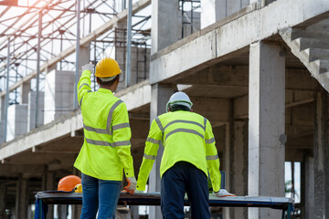 Aufkleber - Civil engineers and architect inspecting construction site.