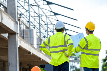Poster - Civil engineers and architect inspecting construction site.