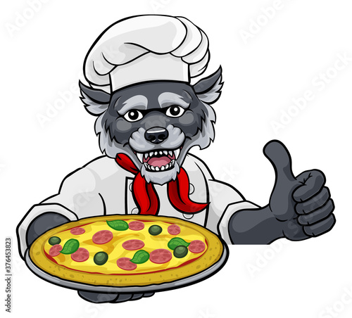 A wolf chef mascot cartoon ...