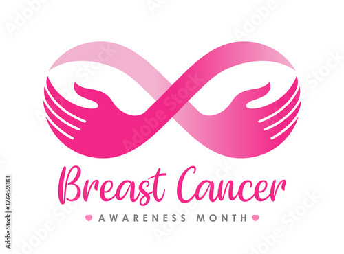 Fotomural breast cancer awareness month banner with pink infinity hand hold breast sign ve