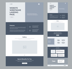 Wall Mural - website landing page design for business. one page site wireframe layout template. modern flat ux/ui