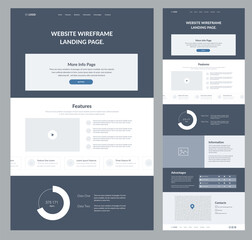 Wall Mural - website landing page design for business. one page site wireframe layout template. modern flat ux/ui