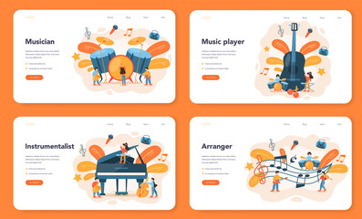 Professional musician web banner or landing page set. Young