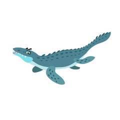 Cartoon Mosasaurus. Flat simple style water predator dinosaur. Jurassic world sea dangerous animal. Vector illustration for kid education or party design elements. Isolated on white background.