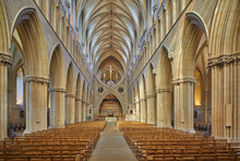 The Central Nave In Historic Wells Cathedral, In Wells, Somerset, England