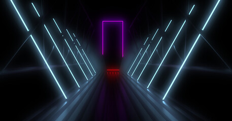 3D abstract background with neon lights. 3d illustration