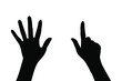 © Yevheniia - Women's hands. index finger up. show the number seven. EPS 10 vector stock illustration.