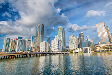 Canvas Print - Miami Skyline from Brickell Key on a sunny morning, Florida, USA