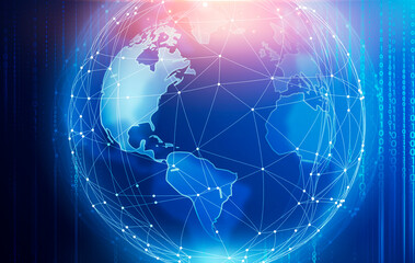 Fototapete - Futuristic Illustration For Global Connection Network Concept With Digital World Globe