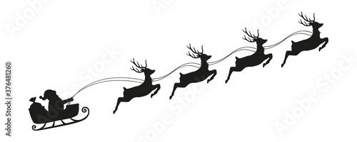 Fotomural santa claus in a christmas sleigh with reindeer silhouette vector illustration E