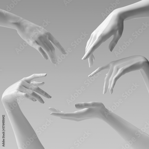 Fotomural White woman 3d hands showing, reaching from above, pointing and presenting product