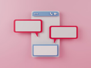 3d rendering chat application on pink background with blank message box.