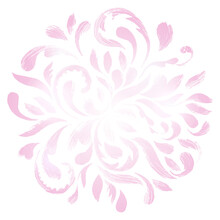 Pink Round Decorative Element; Floral Brush Strokes On White Background; Vintage Hand-drawn Decoration; Wedding And Valentine Wallpaper; Vector Backdrop