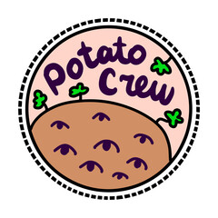 Poster - Potato crew hand drawn vector vegan logotype in cartoon comic style eyes