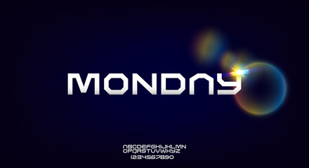 Wall Mural - monday, an abstract sporty technology alphabet font. digital space typography vector illustration de