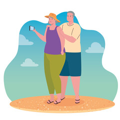 Canvas Print - cute old couple taking a selfie with smartphone vector illustration design