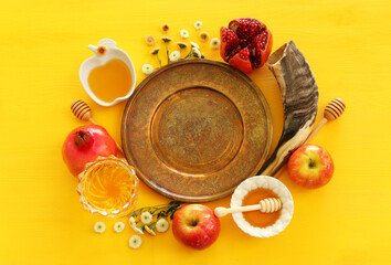 religion image of Rosh hashanah (jewish New Year holiday) concept. Traditional symbols