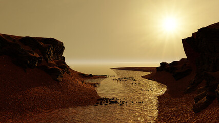 Wall Mural - liquid water in early martian landscape, jezero crater on early ancient mars