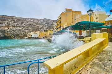 Poster - Strong waves in harbour, Xlendi, Gozo, Malta