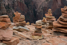 Kairns Stacked To Mark Trail In Zion National Park, Utah