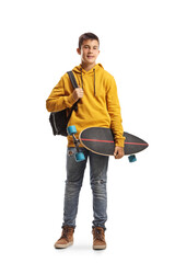 Wall Mural - Full length portrait of a male teenage student holding a longboard