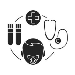 Wall Mural - Child disease black glyph icon. Pediatric health care sign. Childcare concept. Pictogram for web page, mobile app, promo. UI UX GUI design element