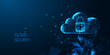 © Inna - Futuristic Cloud security concept with glowing low polygonal cloud technology symbol and padlock