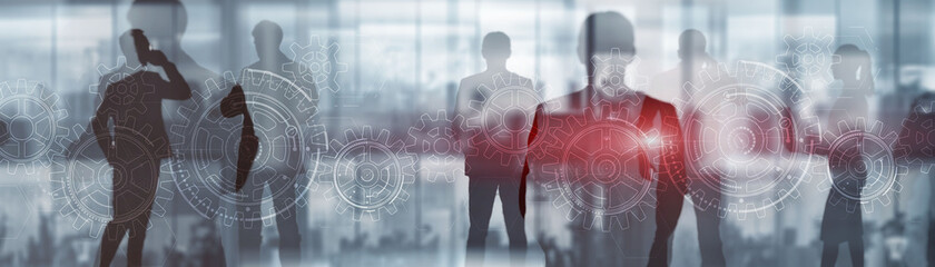 Wall Mural - Business Solutions for Success and Strategy. Gear Mixed Media concept.