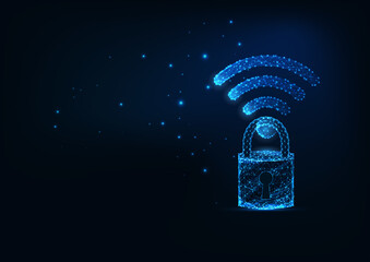 Sticker - Futuristic secure wireless internet connection concept with low polygonal wi-fi symbol and padlock