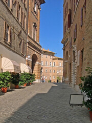 Canvas Print - Italy, Marche, Macerata, downtown medieval street.