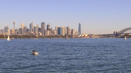 Canvas Print - Skyline of Sydney waterfront on shores of Harbour – sunny day in 4k.
