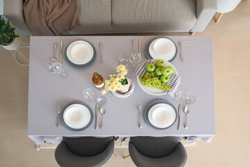 Interior of modern dining room, top view