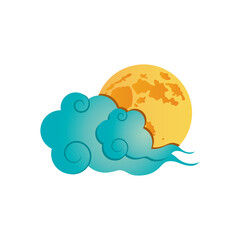 Poster - oriental cloud and moon icon, detailed style