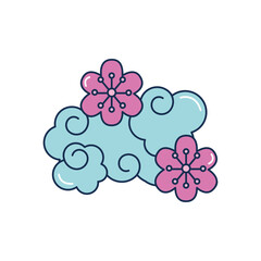 Sticker - mid autumn concept, oriental cloud with beautiful flower, line fill style