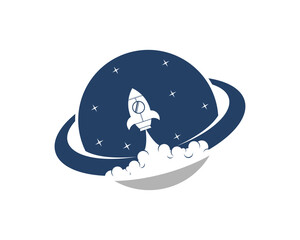 Wall Mural - Planet space with rocket launch inside