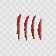 Red Claw Scratch Marks Isolated On Transparent Background.