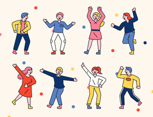 Wall Mural - People dancing happily at a club party. flat design style minimal vector illustration.