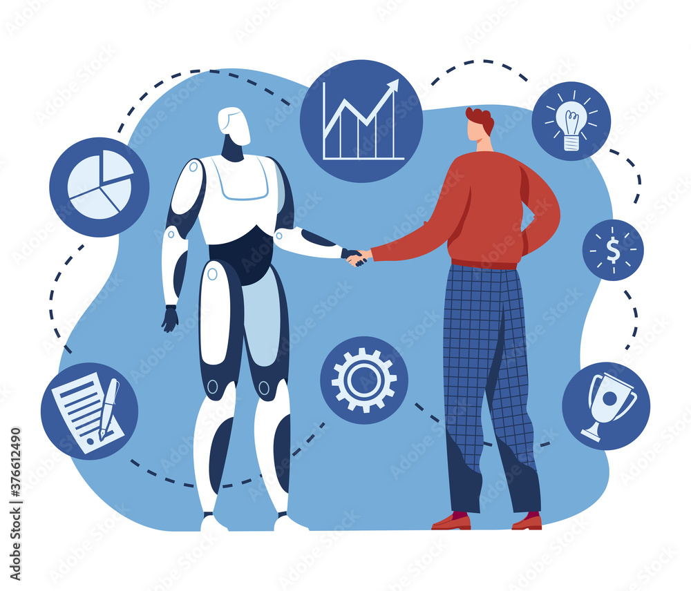 Handshake With Robot Human And Ai Technology Work Together Vector