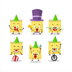 Wall Mural - Cartoon character of spiral square yellow notebooks with various circus shows